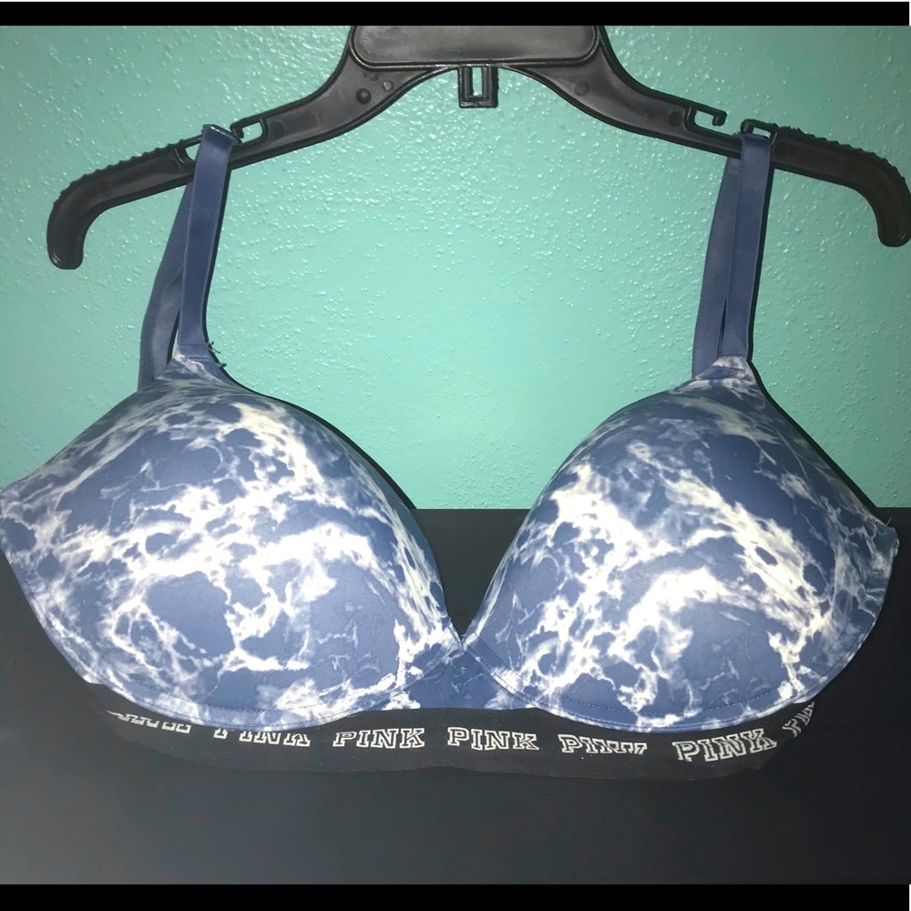 VS PINK EXCLUSIVE WIRELESS PUSH-UP BLUE MARBLE BRA